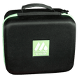 View of the Mountain Flow Infrared Waxer case. Black with green zip and branding