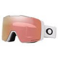 Main view of the Oakley Line Miner Pro XM Goggles in Matte White, Prizm Rose Gold and Sapphire lens, unisex model