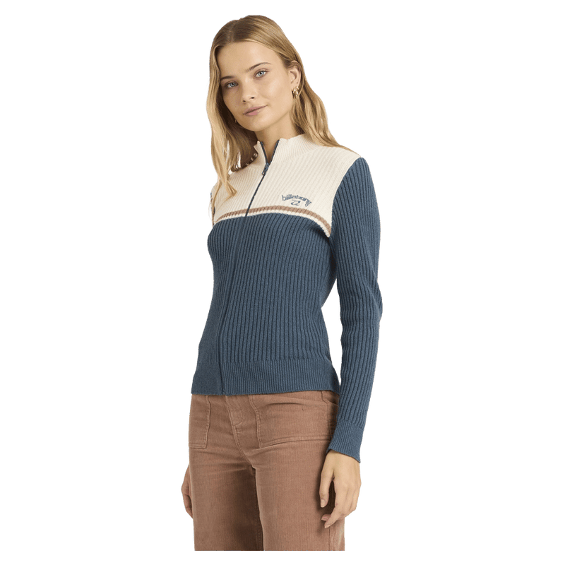 Side view of women wearing Billabong Real Since 73 Full Zip Jacket - Womens
in Stormy
