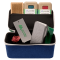 View of the items of the Wax Kit Blue Square in their carry case
