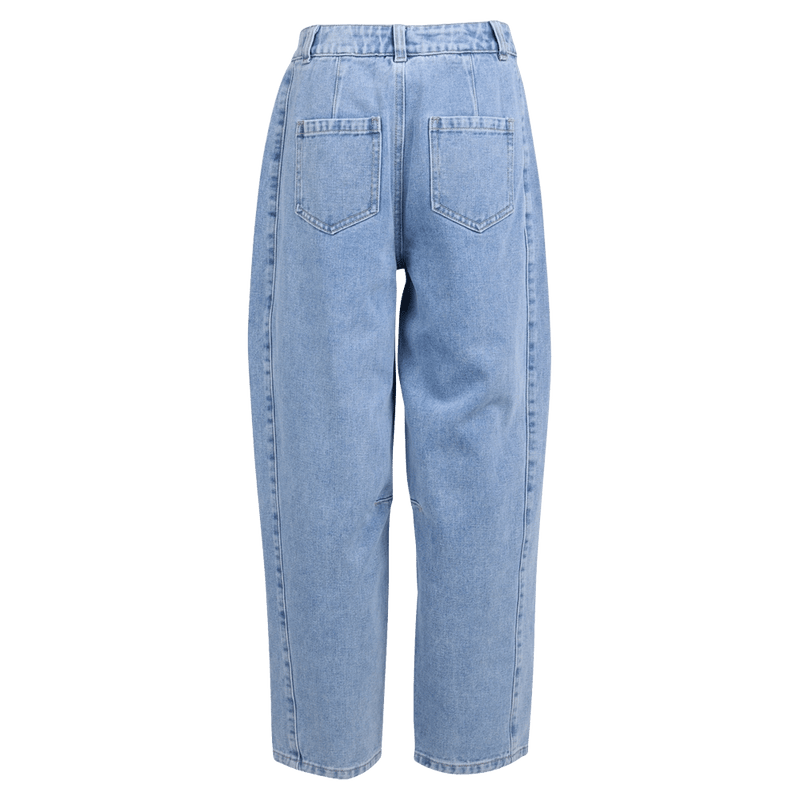 Back view of the Eve Girl Emily Barrel Jean in Blue colourway, kids's model