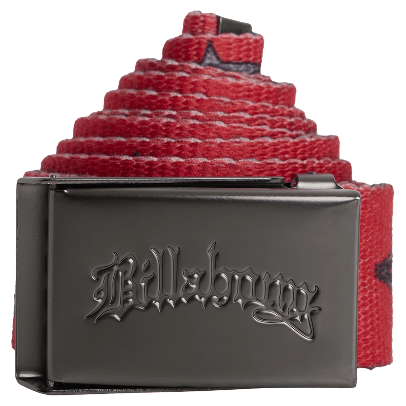 Buckle view of the Billabong Immortal Core Belt in Core Red