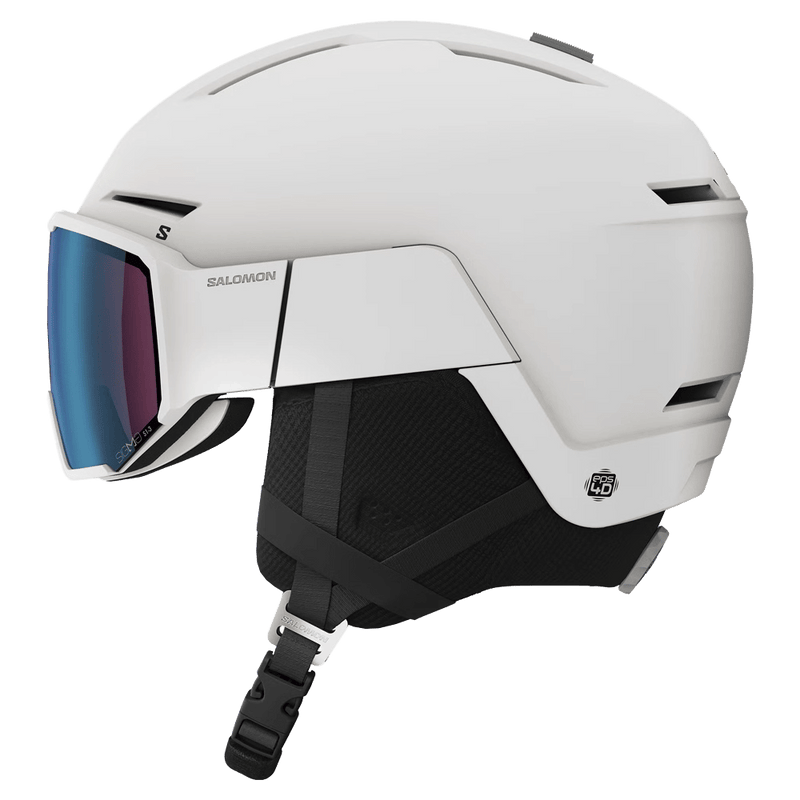 Side view of the Salomon Osmo Pro Sigma Photo Visor Helmet in White colourway, unisex's model