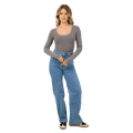Washed Rib Scoop Neck L/S Tee - Womens