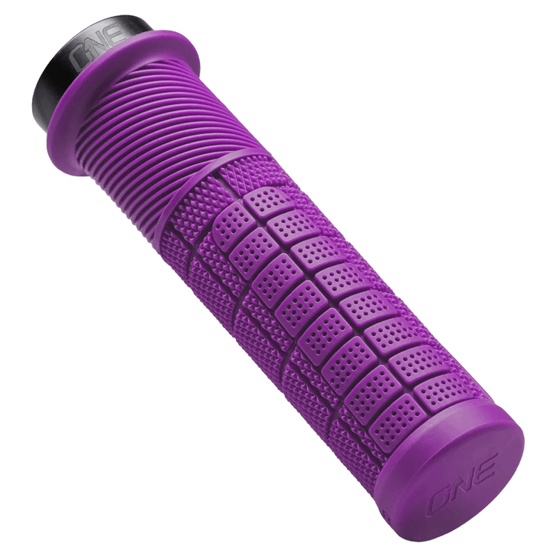 Main view of the One Up Thick Bike Grips in Purple colourway, unisex model