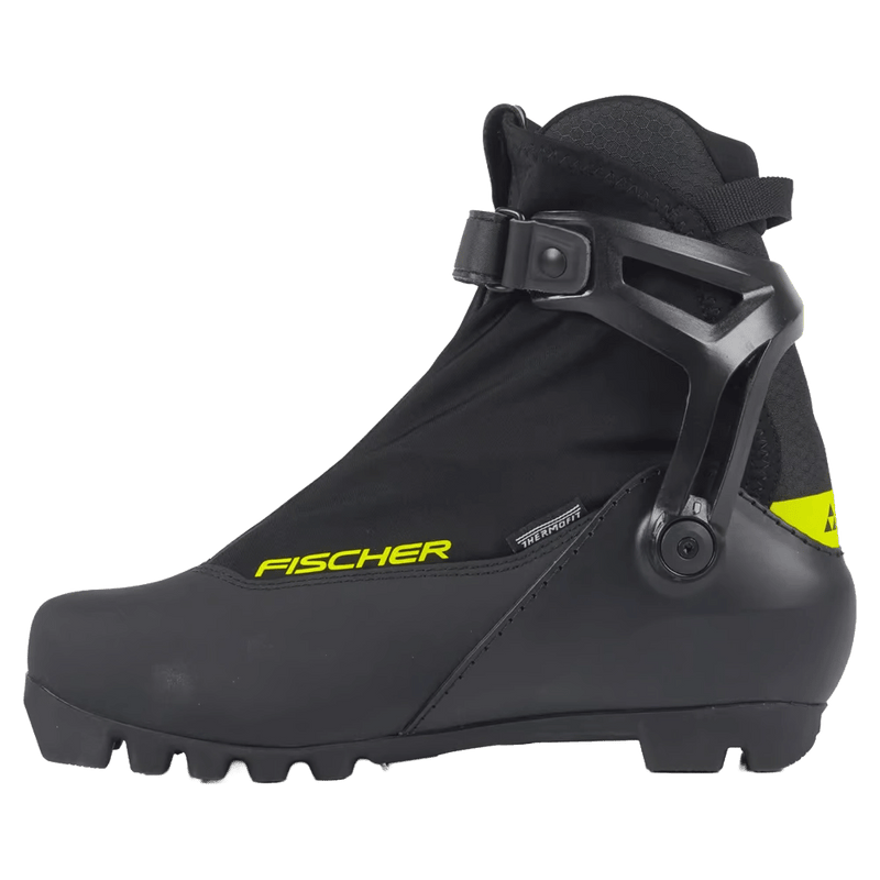 Side view of the Fischer RC3 Skate Ski Boots in Black colourway, unisex's model