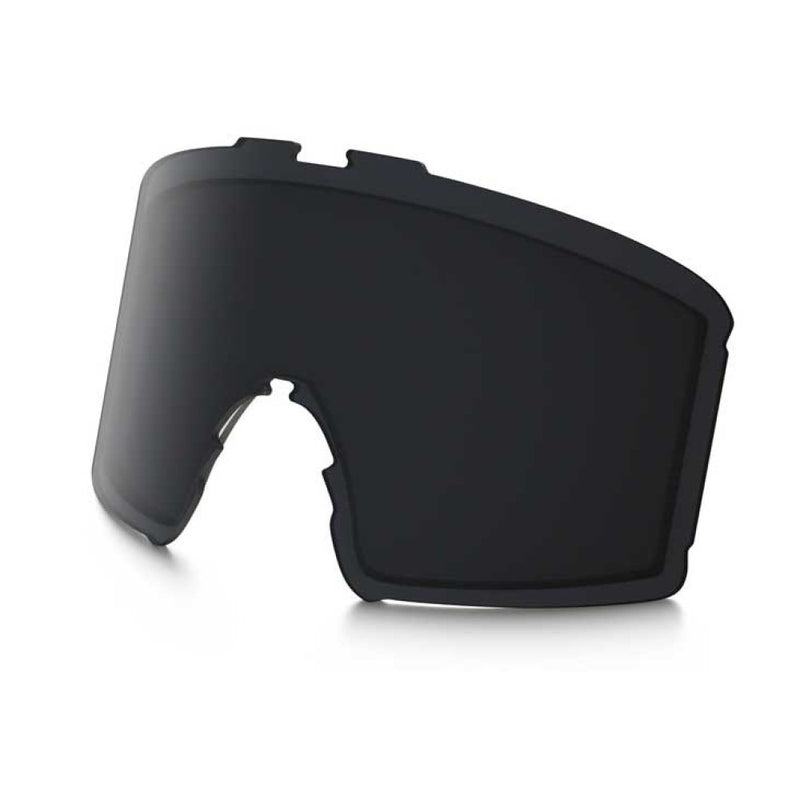 Oakley Line Miner XS dark grey replacement goggle lens with cylindrical shape and mounting notches.