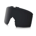Oakley Line Miner XS dark grey replacement goggle lens with cylindrical shape and mounting notches.