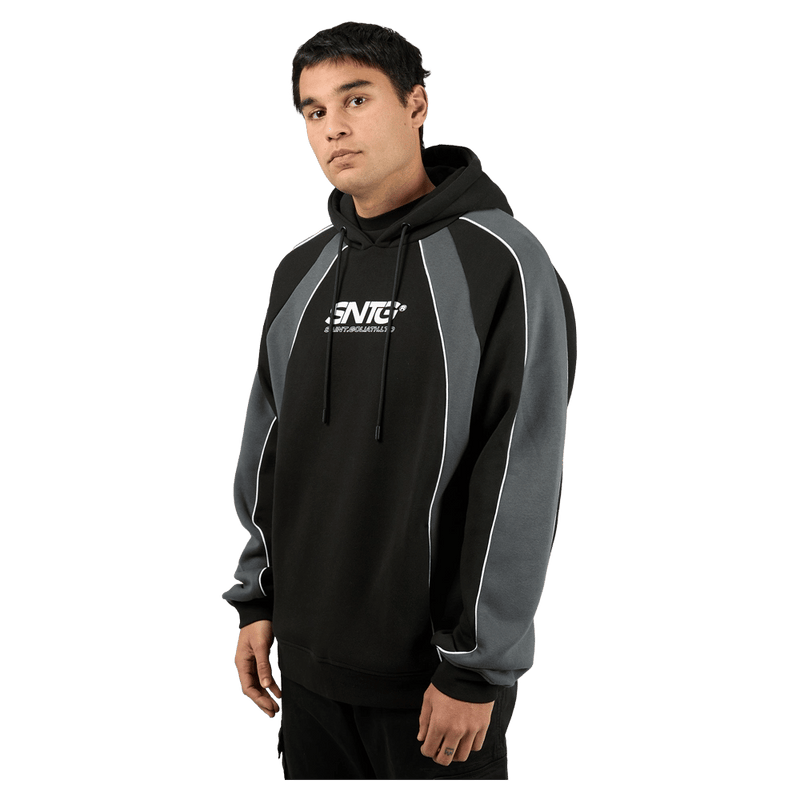 Front view of the St. Goliath Annex Hoodie in Black colourway, men's model
