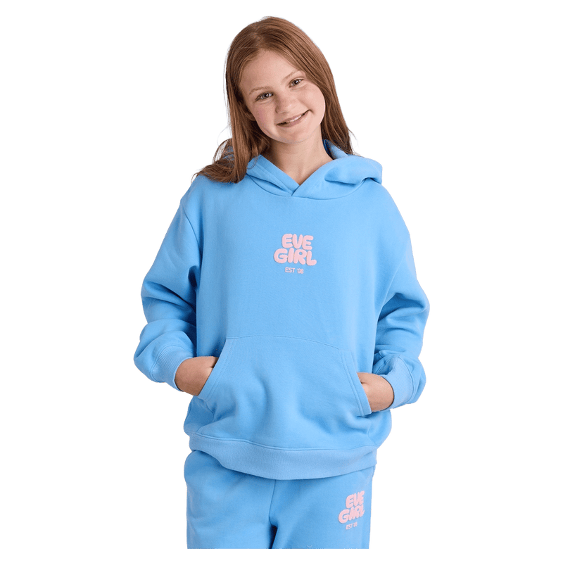 Front view of the Eve Girl Sport Club Hoodie in Blue colourway, girls's model
