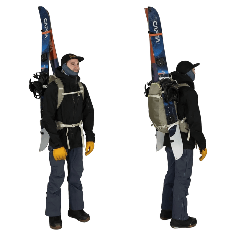 Splitboard view of the OSPREY Soeldon 32L Olive Tan_Earl Grey Bags, 26/27 Unisex's model
