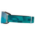 Side view of the Oakley Line Miner Pro XL Goggles in Blue Current, Prizm Sapphire and Argon lens, unisex model