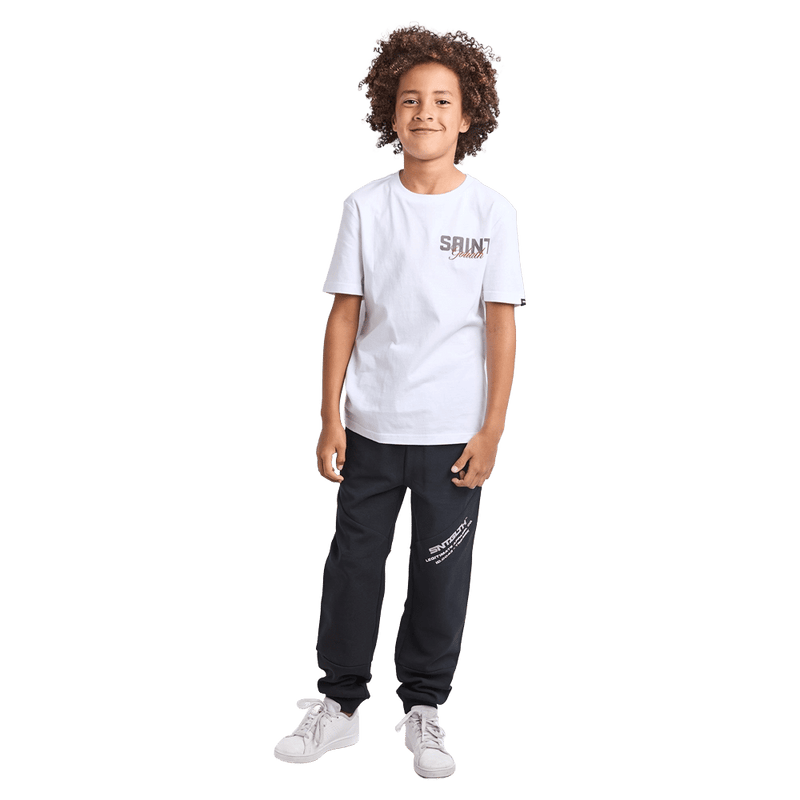 Full-body view of the St Goliath Freestyle Track Pant in Black colourway, kids's model