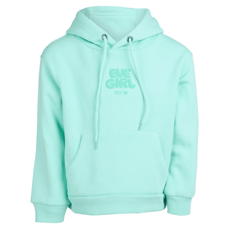 Main view of the Eve Girl Sport Club Hoodie in Mint colourway, toddler's model