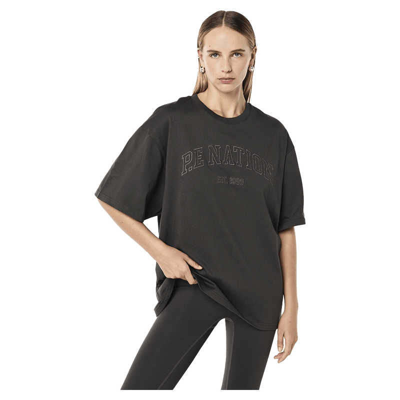 Main view of the PE NATION Core Oversized Tee Caviar Tee, 26/27 Womens's model