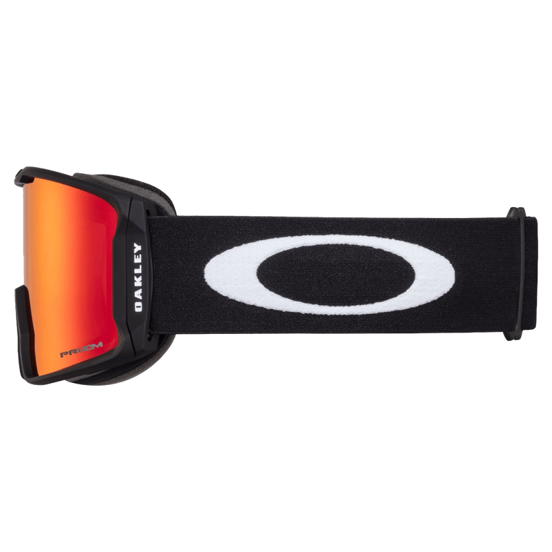 Side view of the Oakley Line Miner XM Goggles in Matte Black, Prizm Torch lens, unisex model