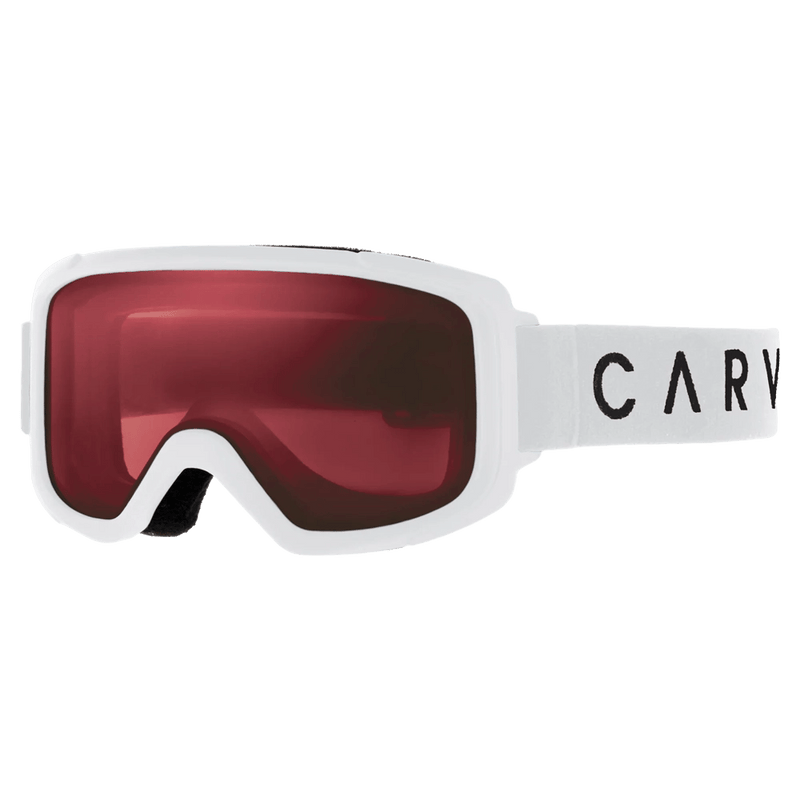 Main view of the Carve Glide Goggles in Matte White, Rose lens, unisex model