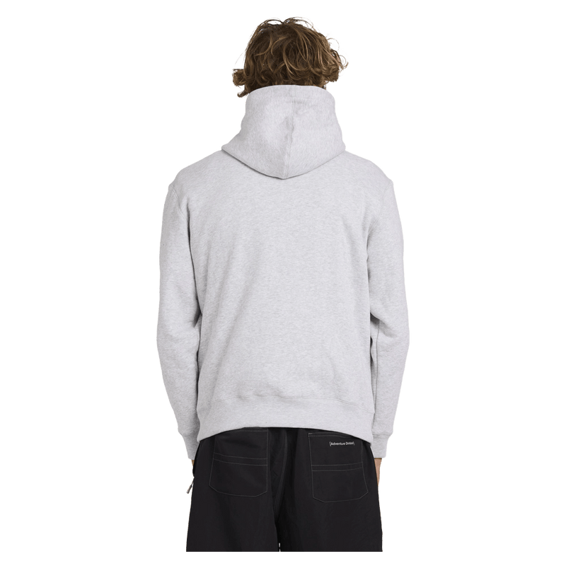 Back view of man wearing the Billabong Adiv Mock Pop Hoodie in Light Grey Heather