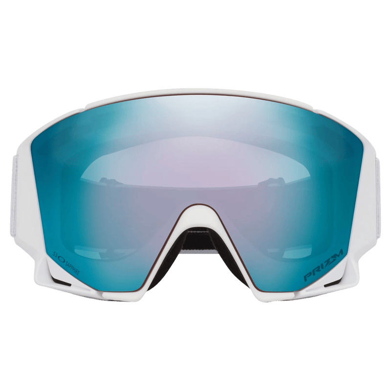 Front view of the Oakley Flow Scape XM Goggles in Matte White, Prizm Sapphire and Iced lens, unisex model