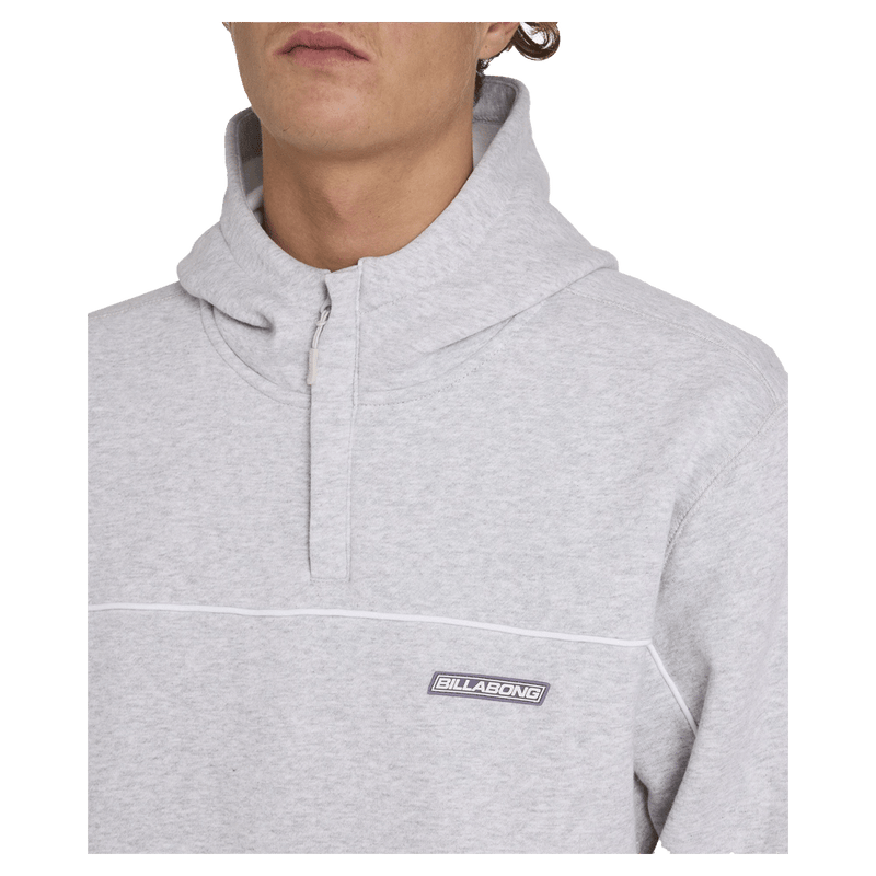 front view of man wearing the Billabong Adiv Mock Pop Hoodie in Light Grey Heather