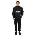 Full-body view of the St Goliath Overlapped Zip in Black colourway, men's model