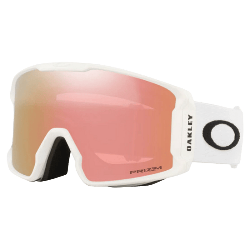 Main view of the Oakley Line Miner XM Goggles in Matte White, Prizm Rose Gold lens, unisex model