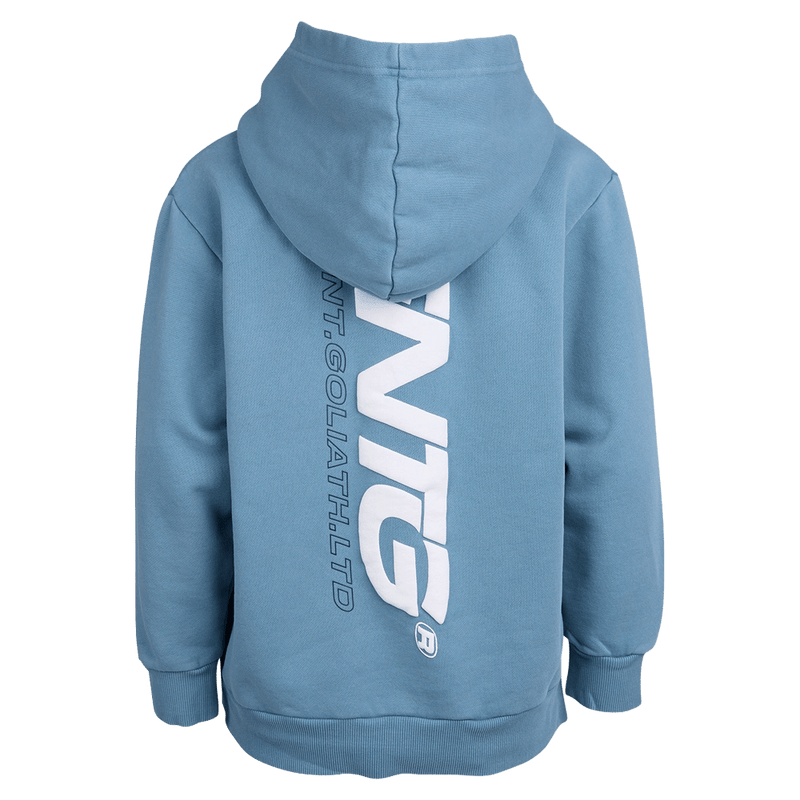 Back view of the St Goliath Challenger Hoodie in Mid Blue colourway, kids's model
