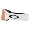 Side view of the Oakley Line Miner XM Goggles in Matte White, Prizm Rose Gold lens, unisex model