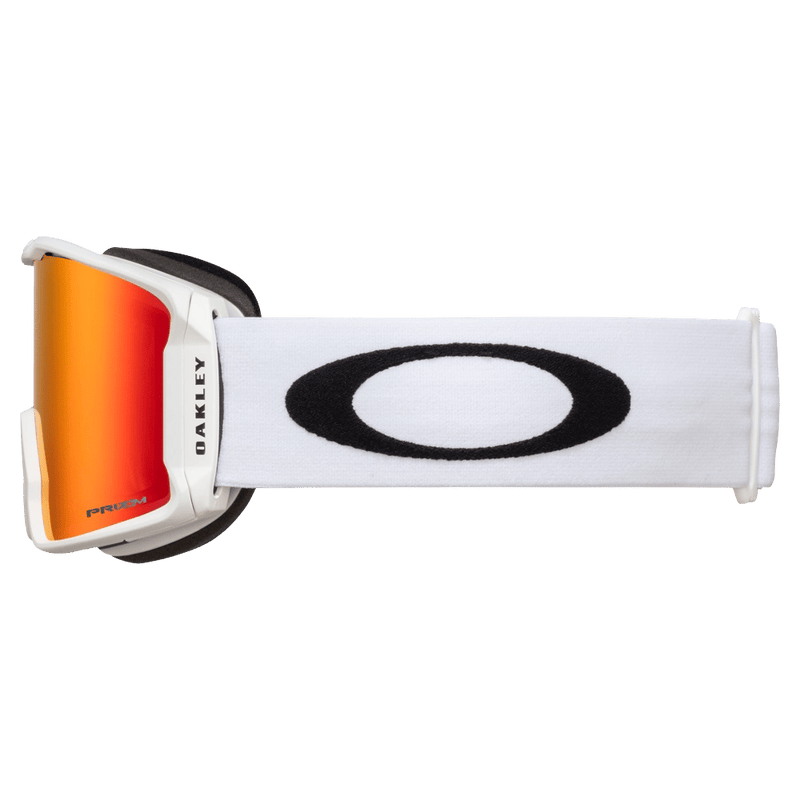 Side view of the Oakley Line Miner XM Goggles in Matte White, Prizm Torch lens, unisex model