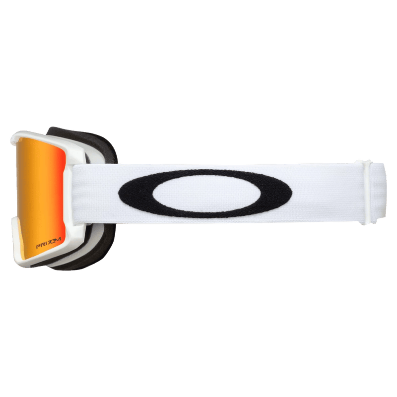 Side view of the Oakley Line Miner XS Goggles in Matte White, Prizm Torch lens, kids model
