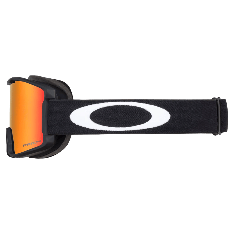 Side view of the Oakley Line Miner XS Goggles in Matte Black, Prizm Torch lens, kids model
