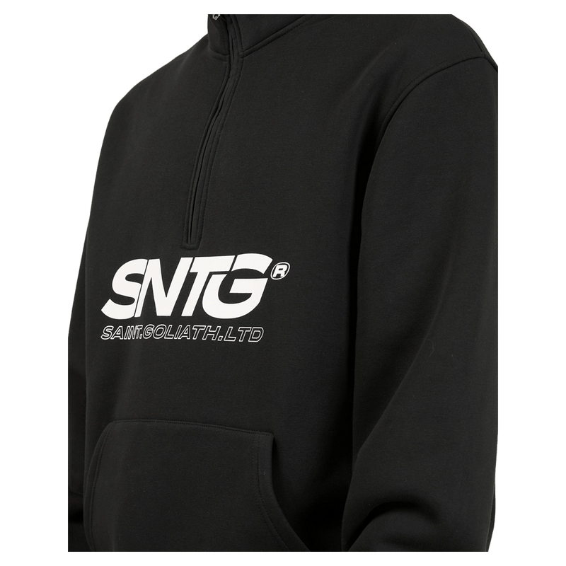 Close view of the St Goliath Overlapped Zip in Black colourway, men's model