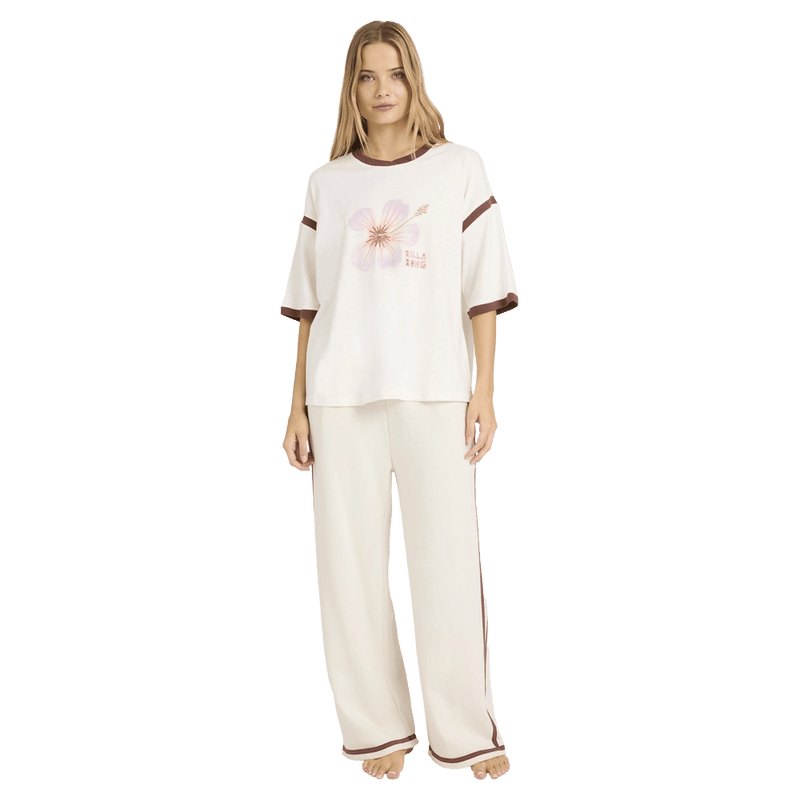 Front view of women wearing the Billabong Back To It Trackpants - Womens in Salt Crystal