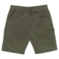 Front view of the Bad Dog Workwear Shorts from Billabong in Dark Military. Featuring belt loops and zip fly and button fastening and side pockets.