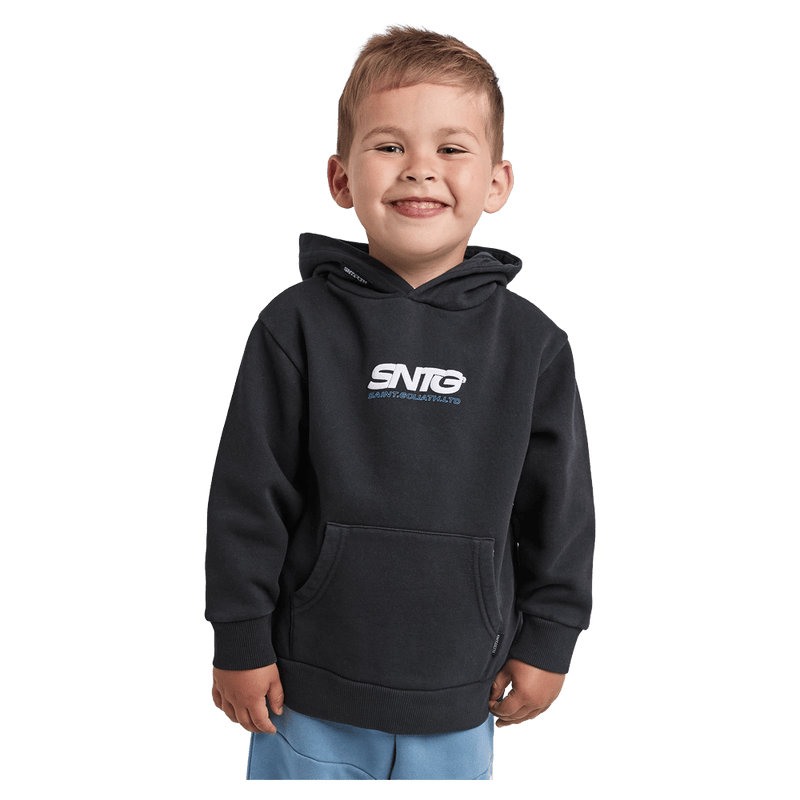 Front view of the St Goliath Challenger Hoodie in Washed Black colourway, kids's model