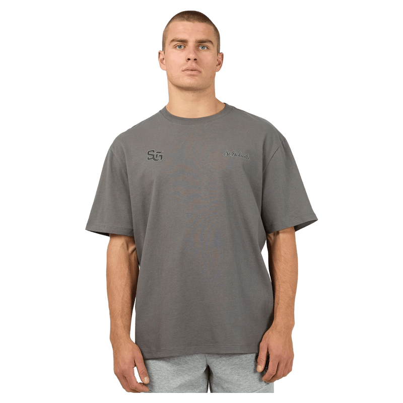 Main view of the St Goliath Interval Tee in Dark Grey colourway, men's model