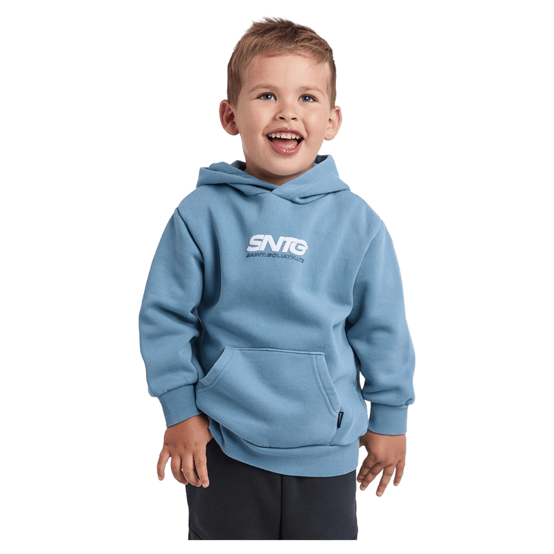 Front view of the St Goliath Challenger Hoodie in Mid Blue colourway, kids's model