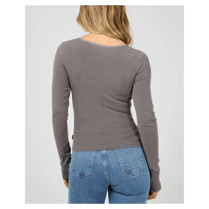 Washed Rib Scoop Neck L/S Tee - Womens