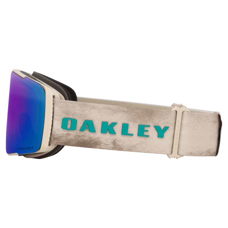 Side view of the Oakley Line Miner Pro XM Goggles in Jamie Sig, Prizm Argon and Iced lens, unisex model