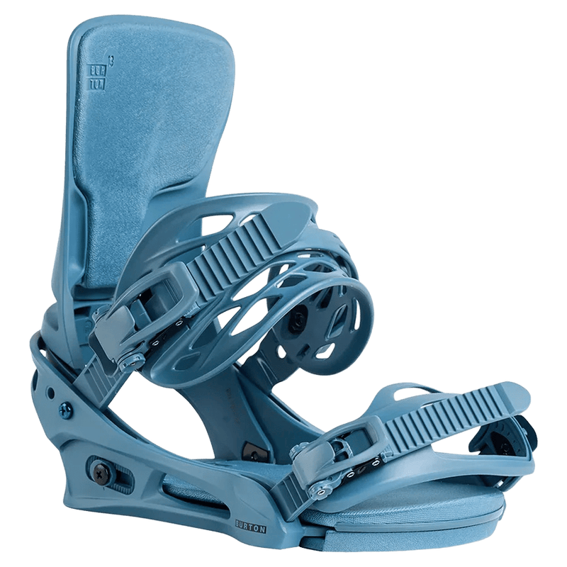 Main view of the Burton Cartel Bindings in Bluestone colourway, mens/unisex's model