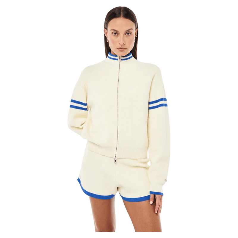 Front view of the PE NATION Odyssey Knit Cardigan Whisper White Jacket, 26/27 Womens's model