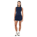 Full view of the PE NATION Foundation Muscle Tank Dark Navy Tops, 26/27 Womens's model