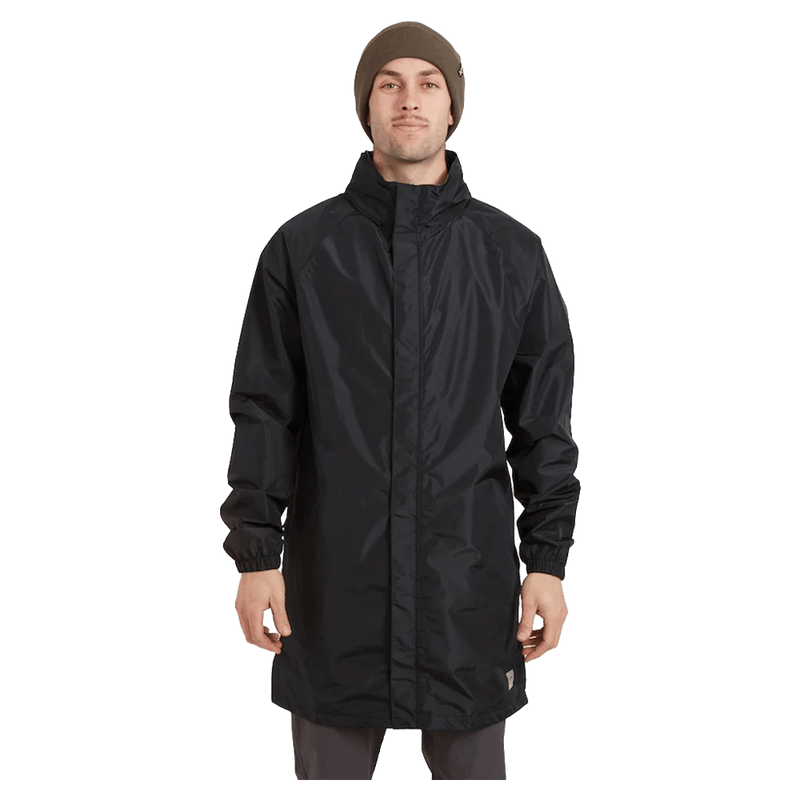 Front view of the XTM Stash 2L 3/4 Rain Jacket in Black colourway, unisex's model
