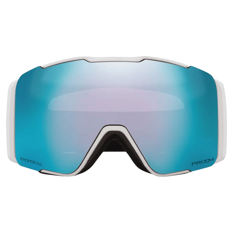 Front view of the Oakley Line Miner Pro XL Goggles in White, Prizm Sapphire and Iced lens, unisex model