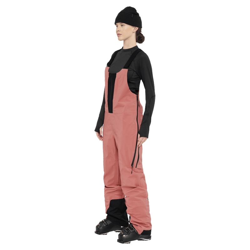 Side view of the Armada Rayleigh 3L Bib in Faded Rose colourway, women's model