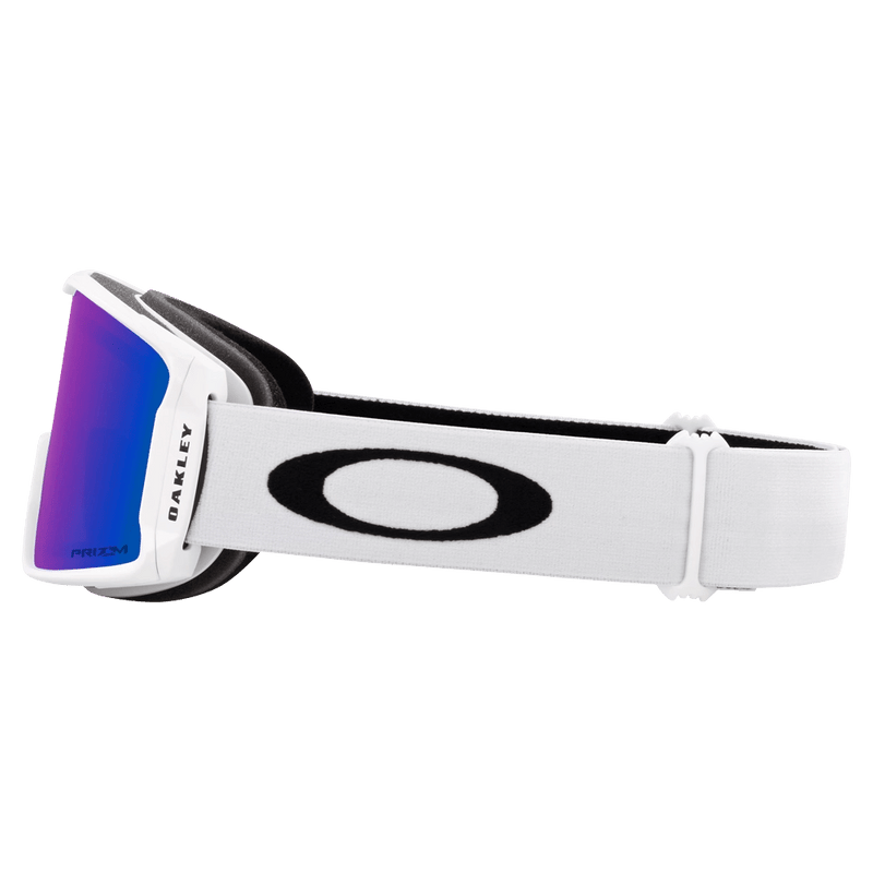Side view of the Oakley Line Miner XL Goggles in Matte White, Prizm Argon lens, unisex model
