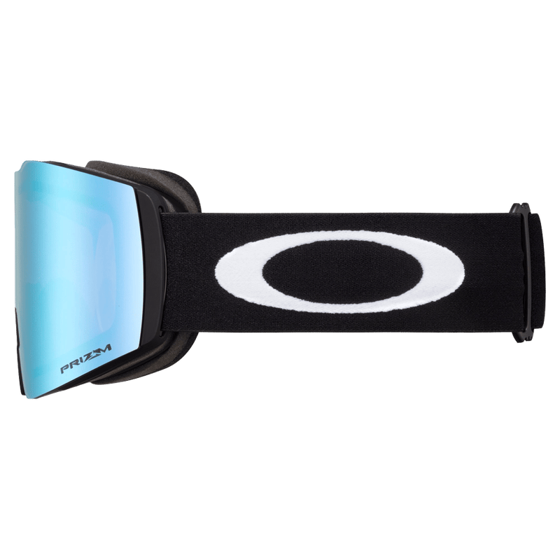 Side view of the Oakley Fall Line XL Goggles in Matte Black, Prizm Sapphire lens, unisex model