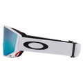 Side view of the Oakley Flow Scape XM Goggles in Matte White, Prizm Sapphire and Iced lens, unisex model