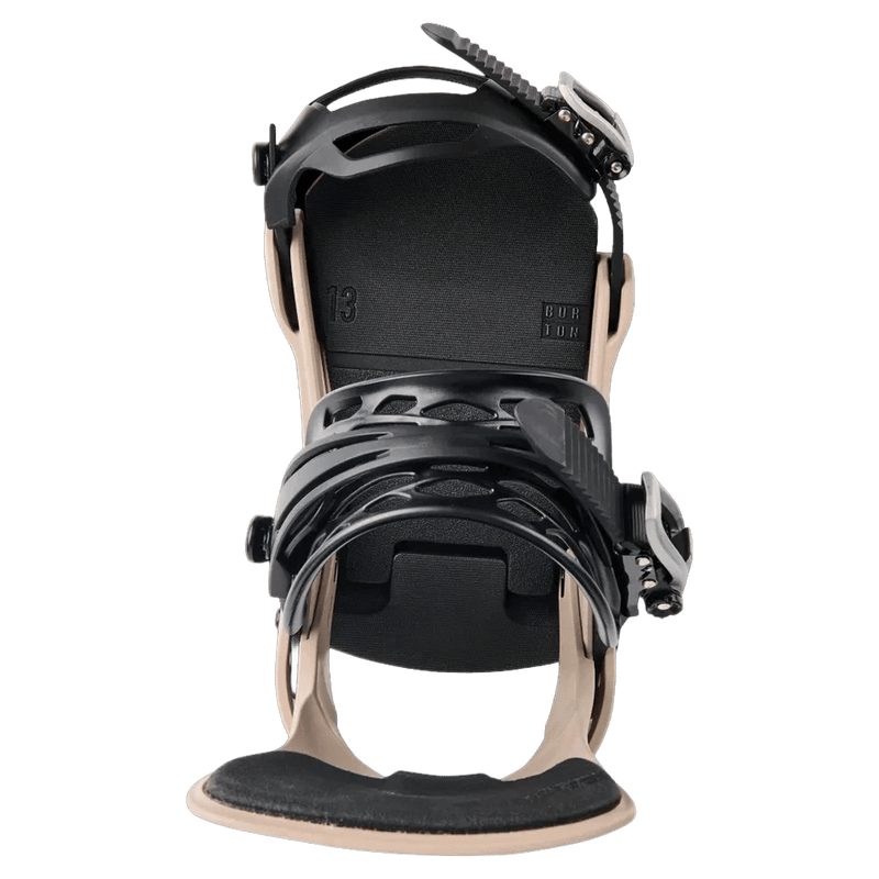 Top view of the Burton Cartel Bindings in Summit Taupe colourway, mens/unisex's model
