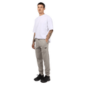 Full-body view of the St. Goliath Tech Track Pants in Grey colourway, men's model